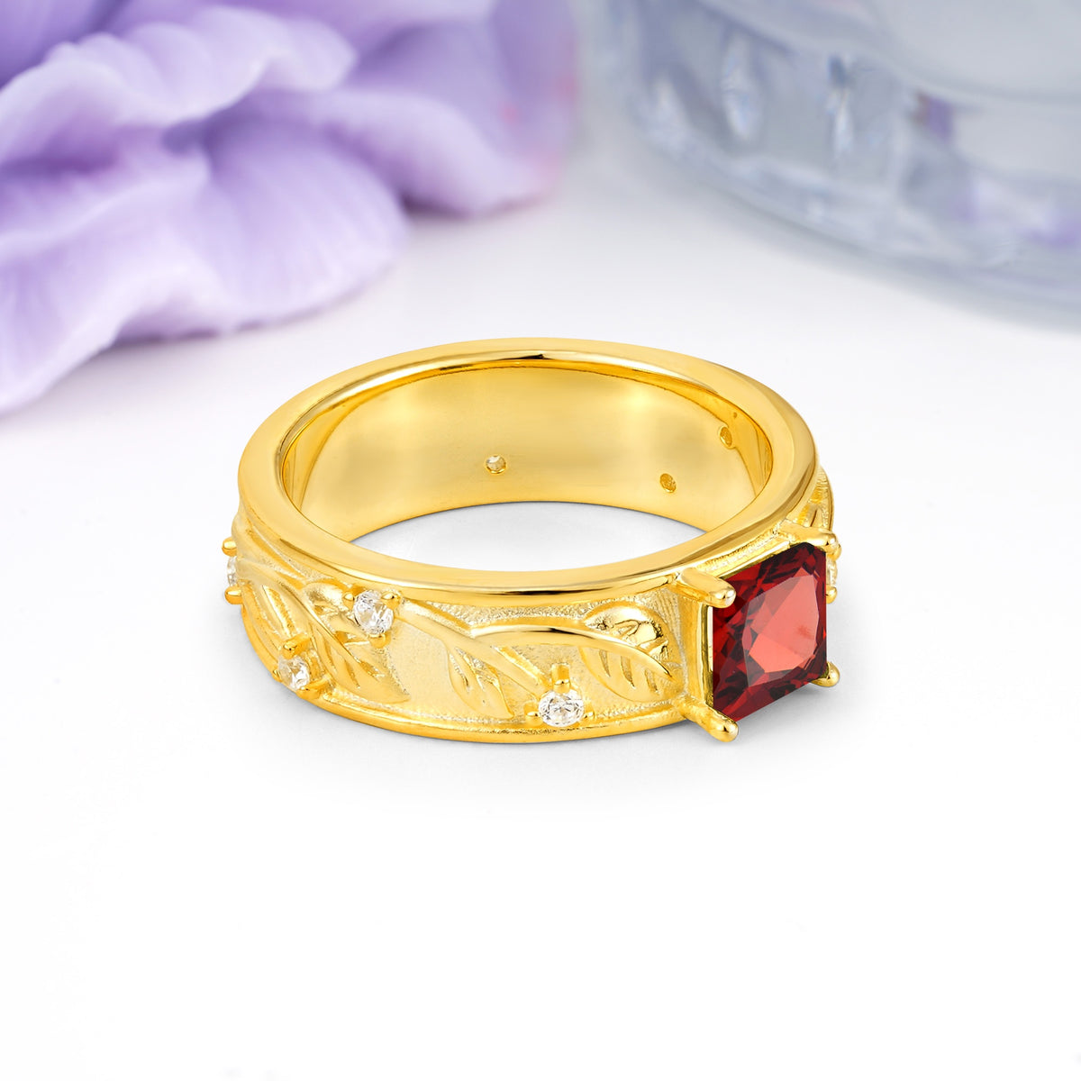 Nature-Inspired Luxury 4-Prong Garnet Engagement Ring - Additional view
