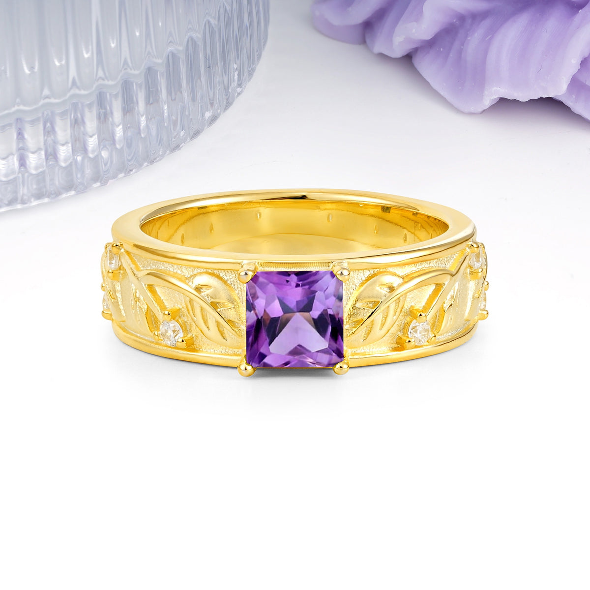 Nature-Inspired Luxury 4-Prong Amethyst Engagement Ring - Additional view