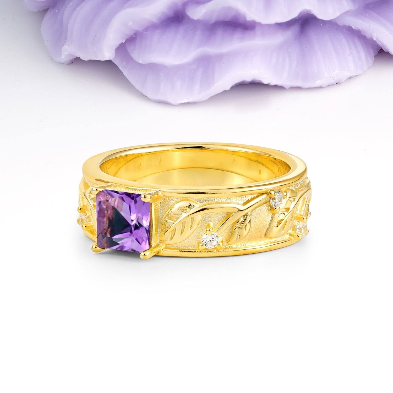 Nature-Inspired Luxury 4-Prong Amethyst Engagement Ring - Additional view