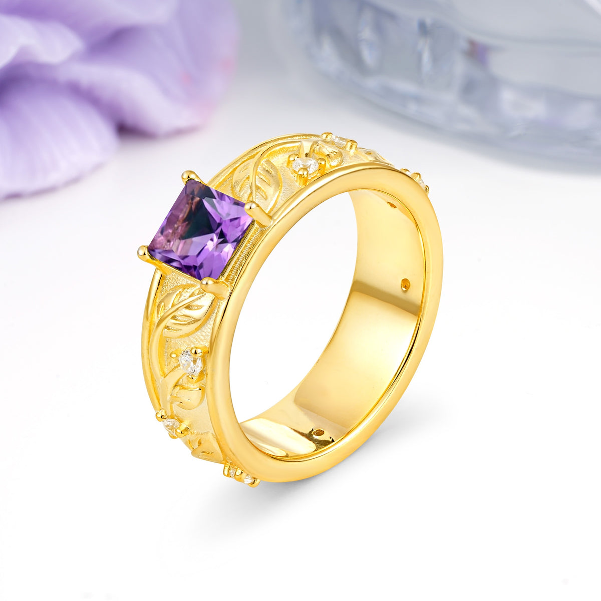 Nature-Inspired Luxury 4-Prong Amethyst Engagement Ring - Additional view