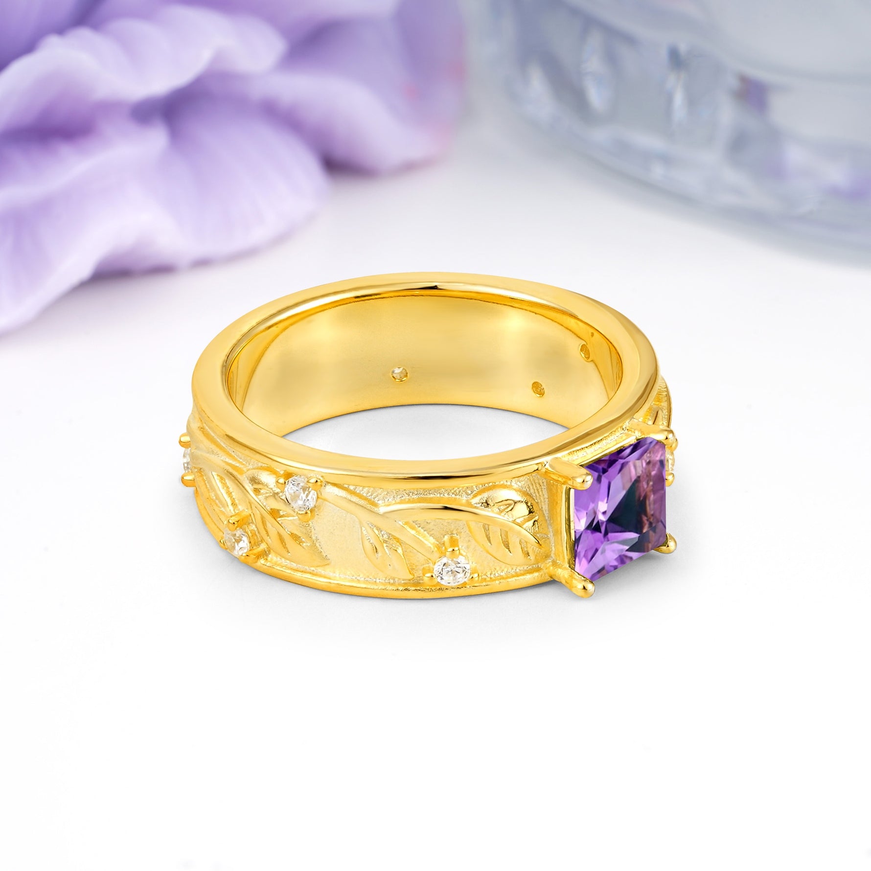 Nature-Inspired Luxury 4-Prong Amethyst Engagement Ring - Additional view