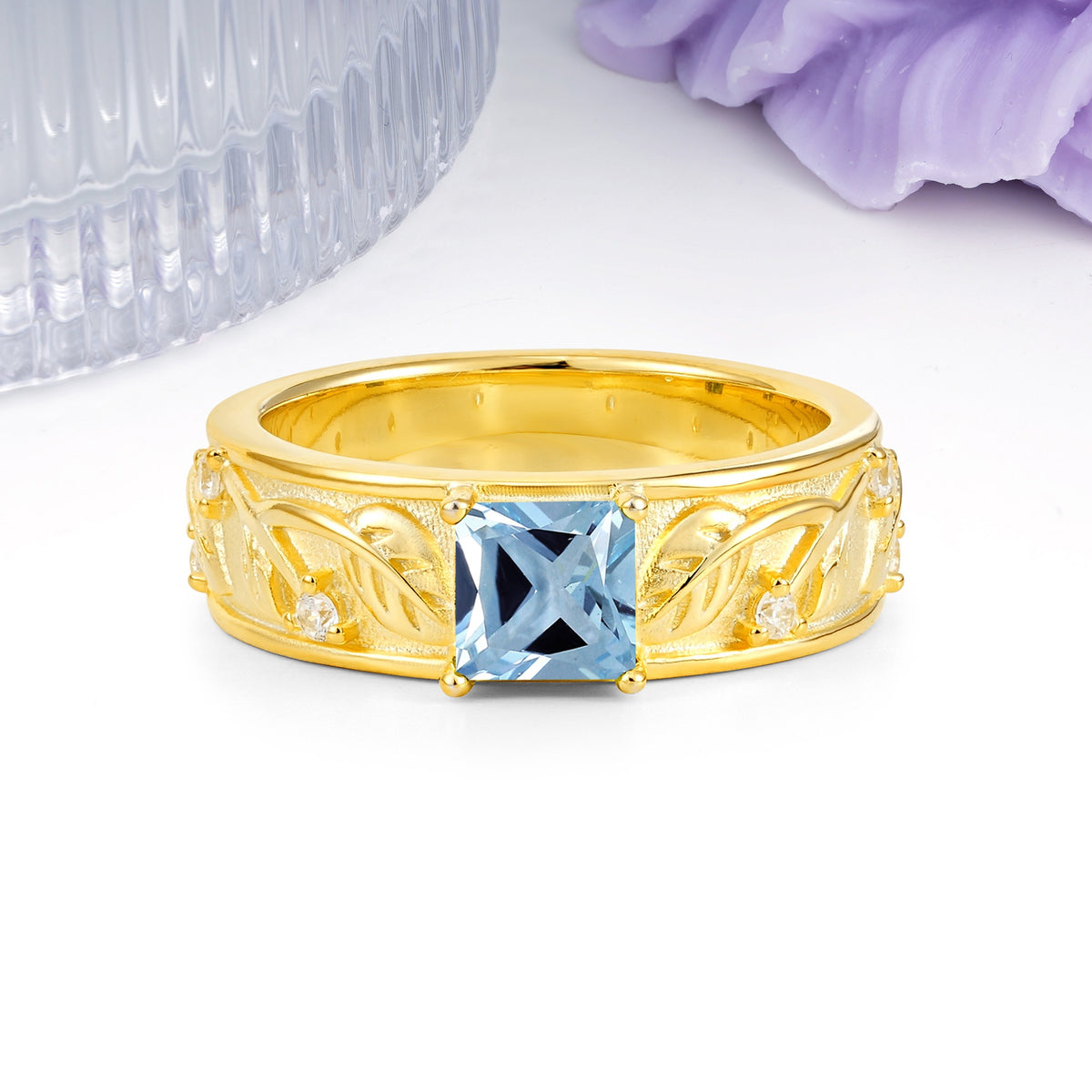 Nature-Inspired Luxury 4-Prong Aquamarine Engagement Ring - Additional view