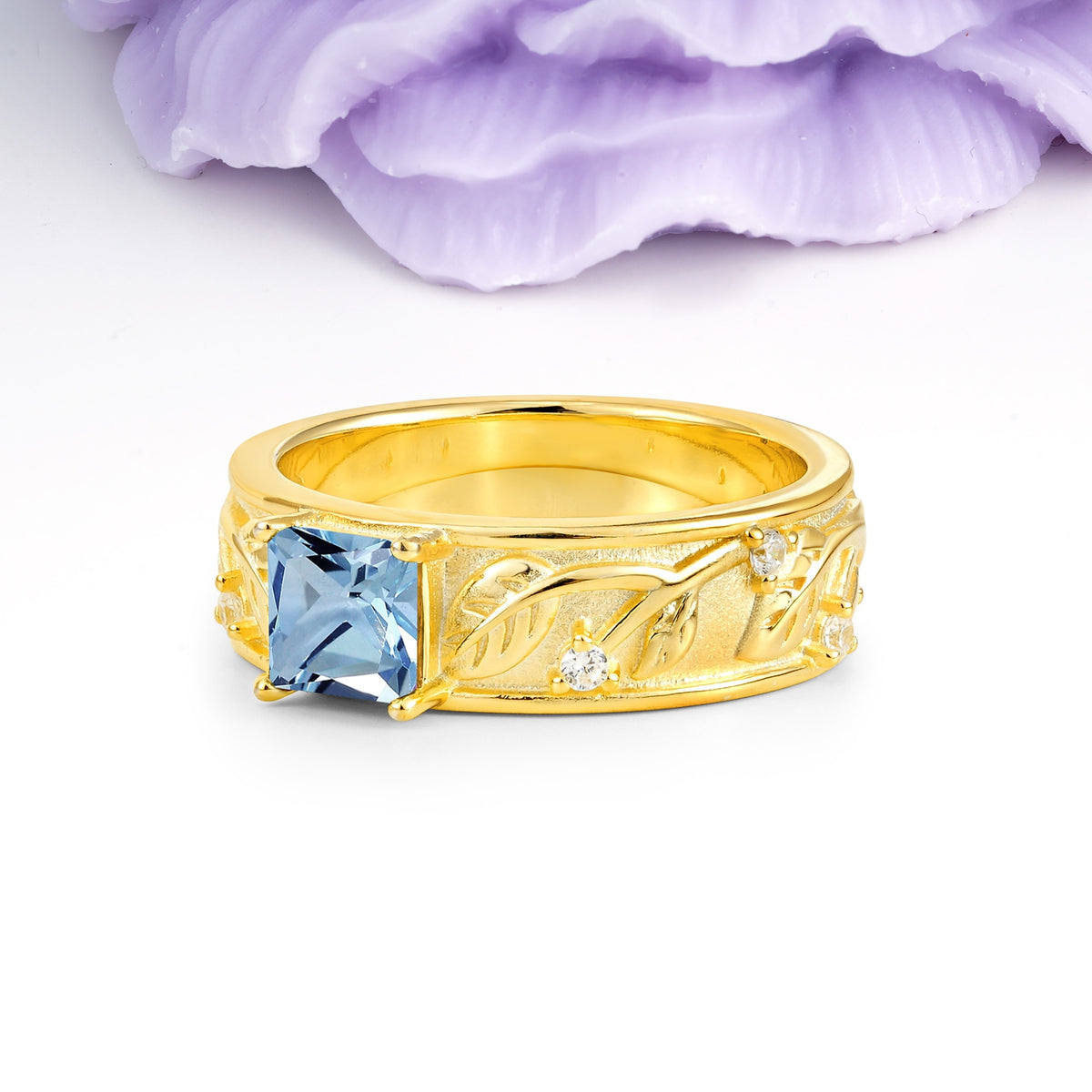 Nature-Inspired Luxury 4-Prong Aquamarine Engagement Ring - Additional view