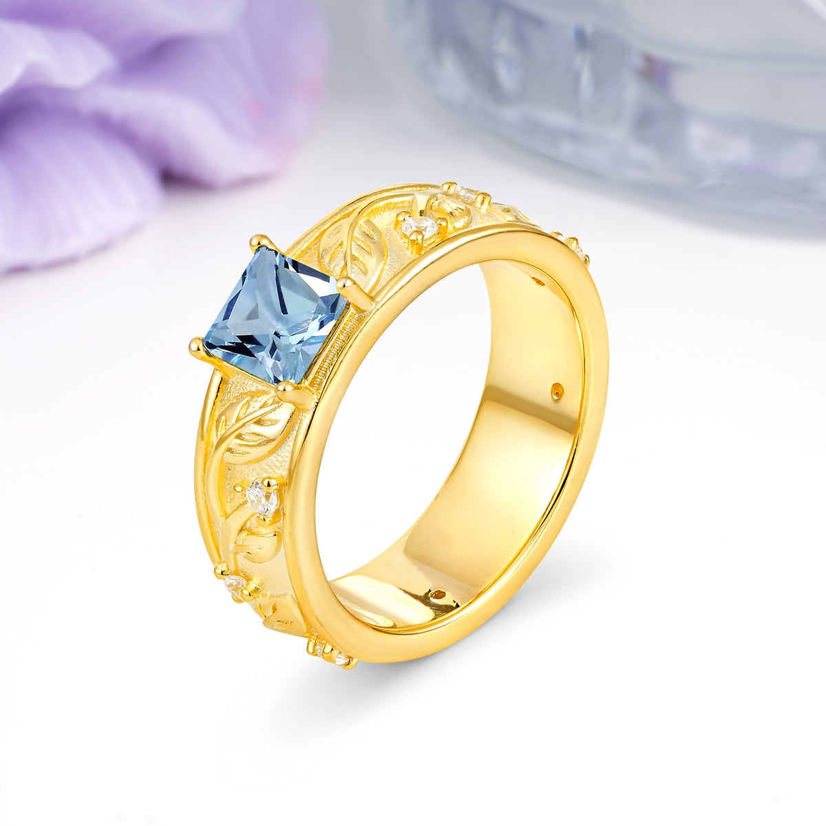 Nature-Inspired Luxury 4-Prong Aquamarine Engagement Ring - Additional view