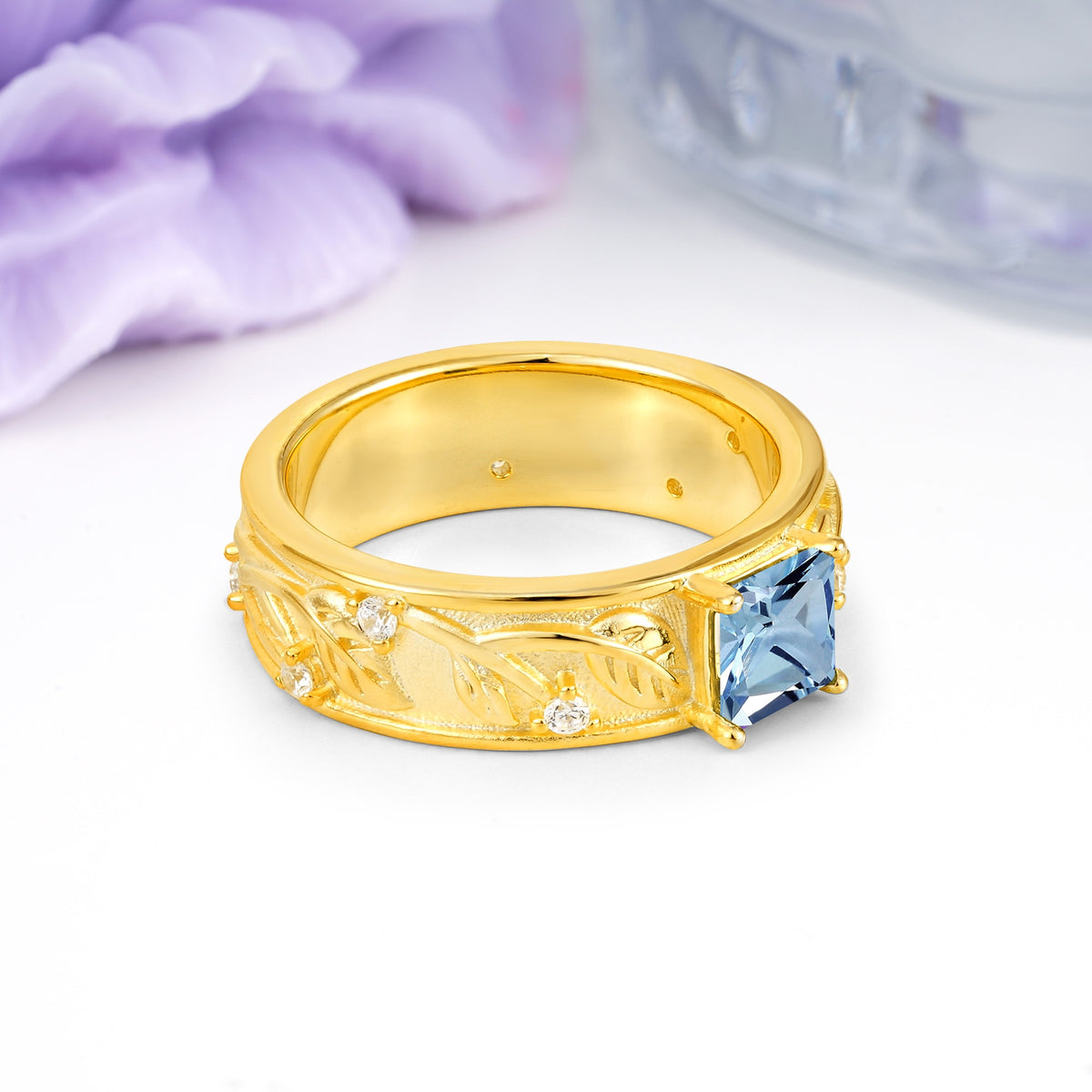 Nature-Inspired Luxury 4-Prong Aquamarine Engagement Ring - Additional view
