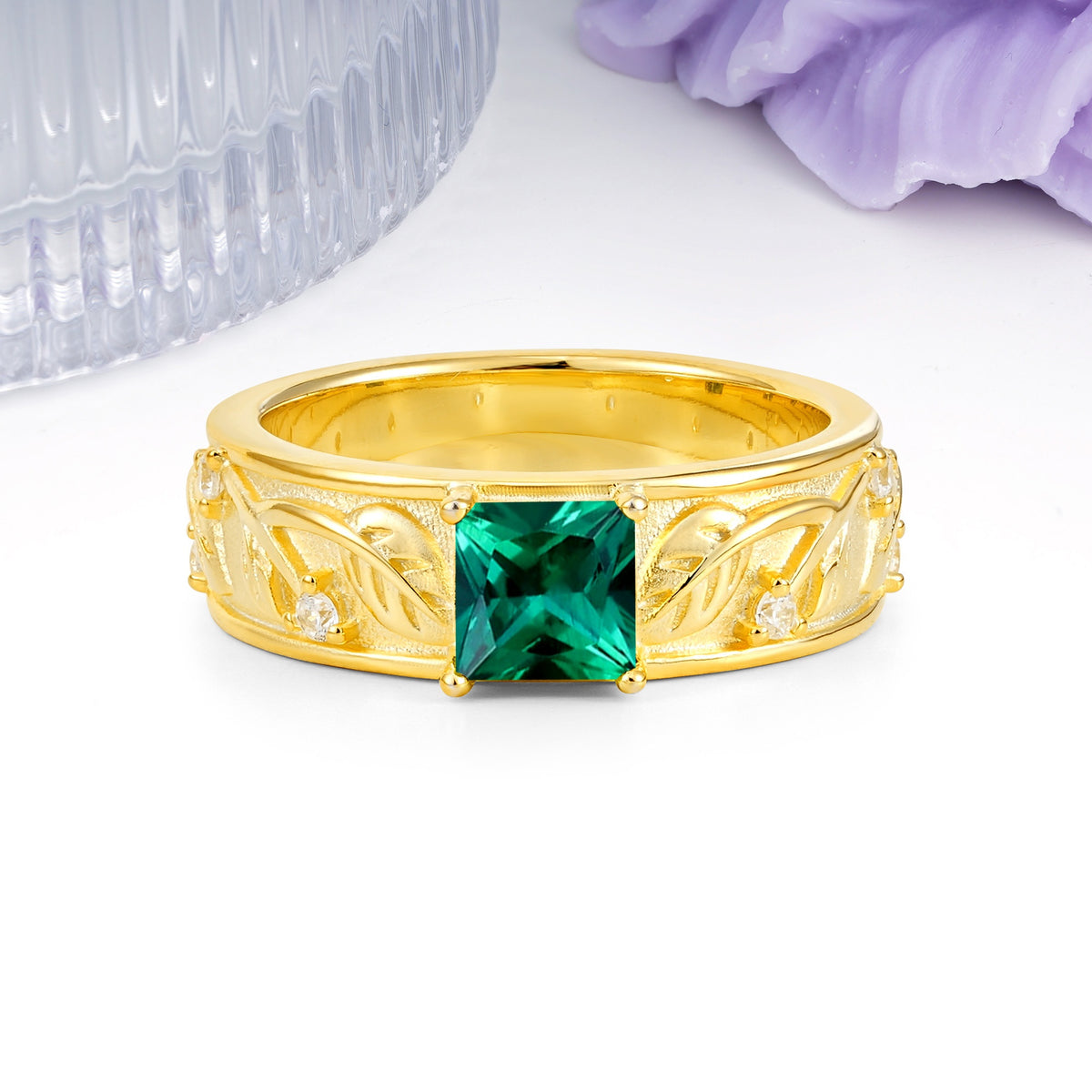 Nature-Inspired Luxury 4-Prong Emerald Engagement Ring - Additional view