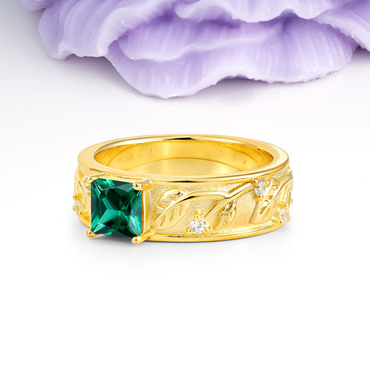 Nature-Inspired Luxury 4-Prong Emerald Engagement Ring - Additional view