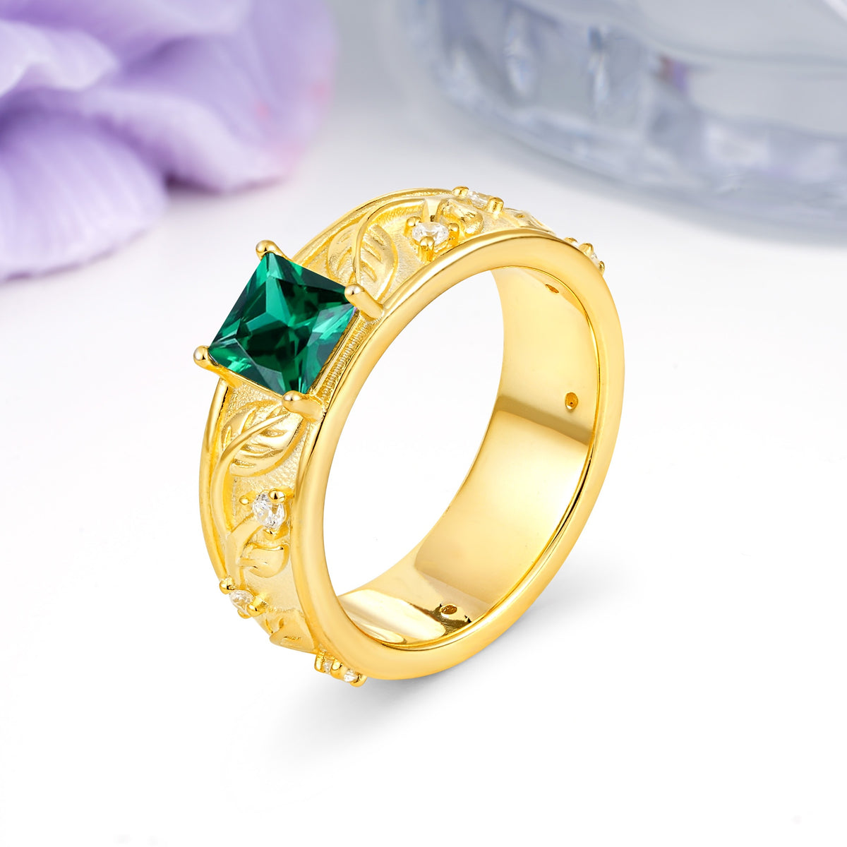 Nature-Inspired Luxury 4-Prong Emerald Engagement Ring - Additional view