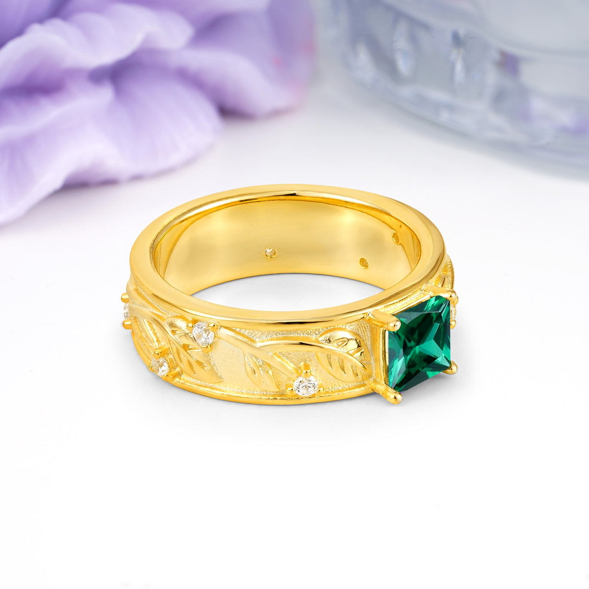 Nature-Inspired Luxury 4-Prong Emerald Engagement Ring - Additional view