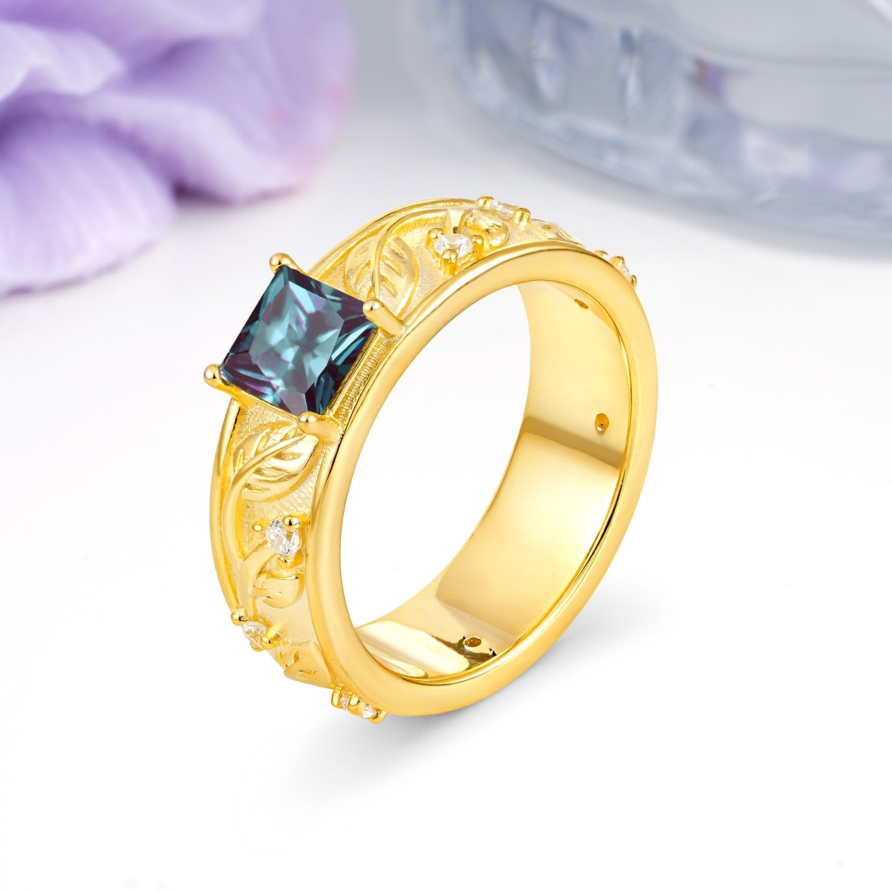 Nature-Inspired Luxury 4-Prong Alexandrite Engagement Ring - Additional view