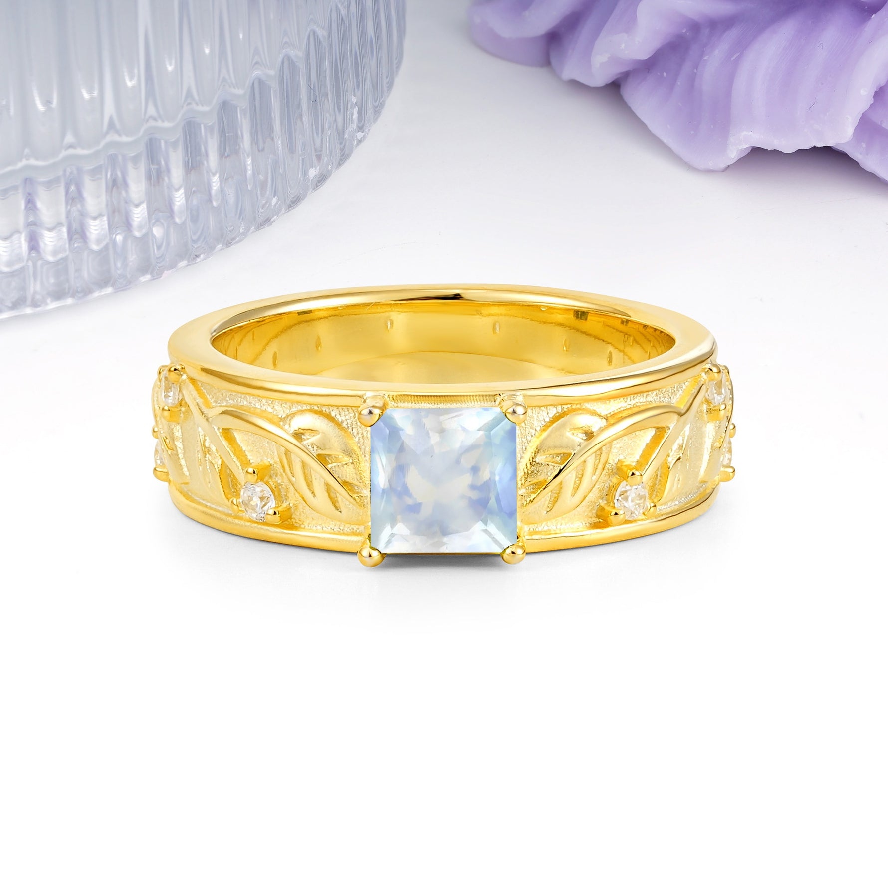Nature-Inspired Luxury 4-Prong Moonstone Engagement Ring - Additional view