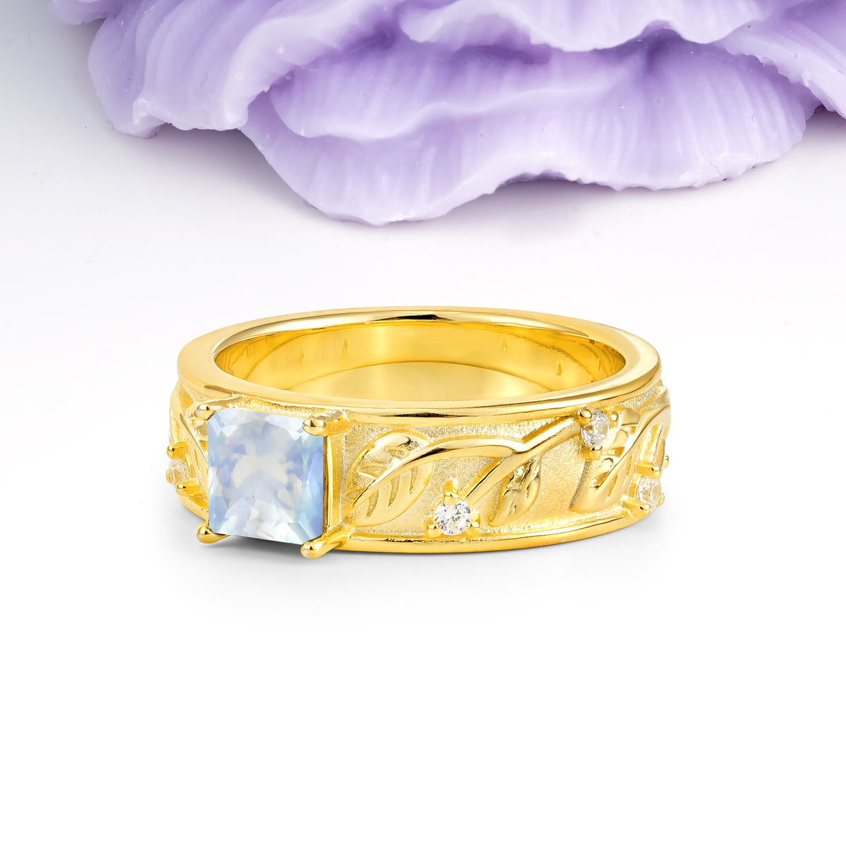 Nature-Inspired Luxury 4-Prong Moonstone Engagement Ring - Additional view