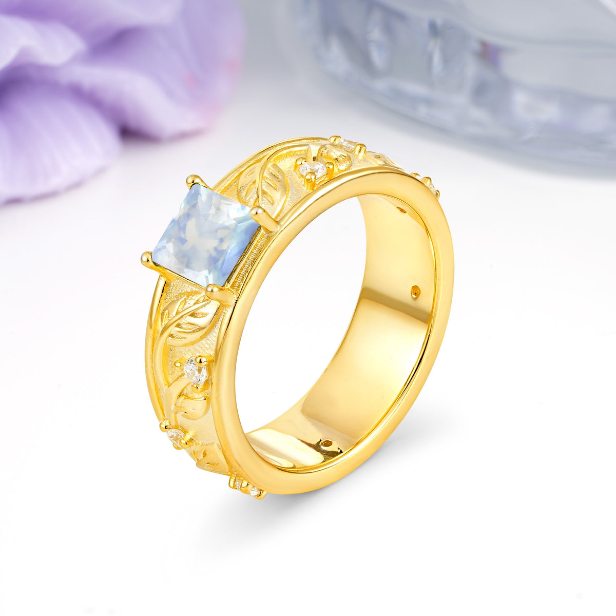 Nature-Inspired Luxury 4-Prong Moonstone Engagement Ring - Additional view