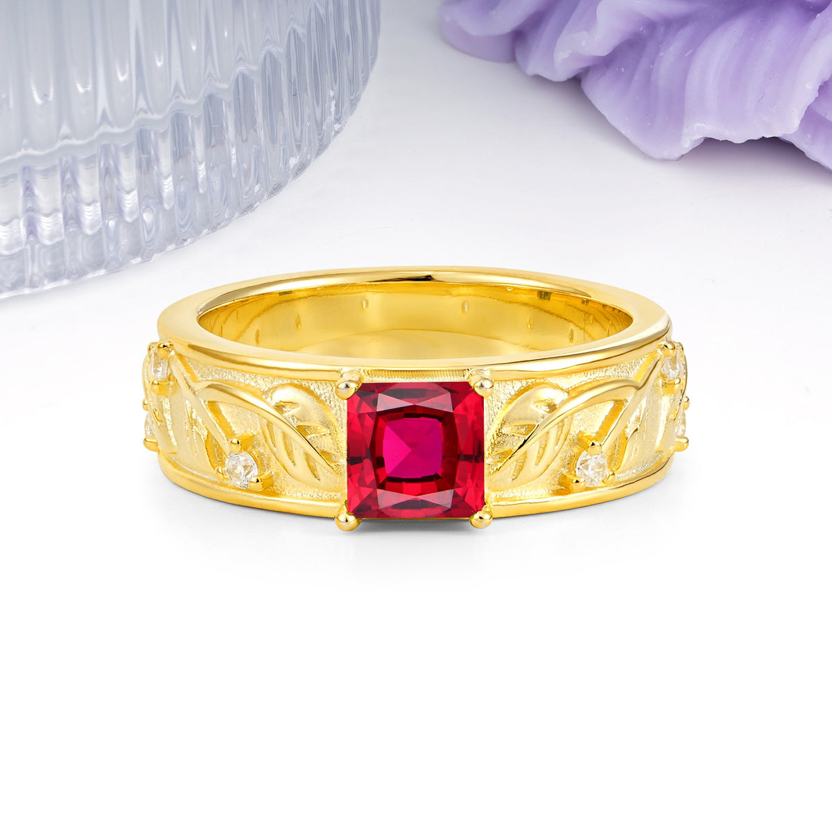 Nature-Inspired Luxury 4-Prong Ruby Engagement Ring - Additional view