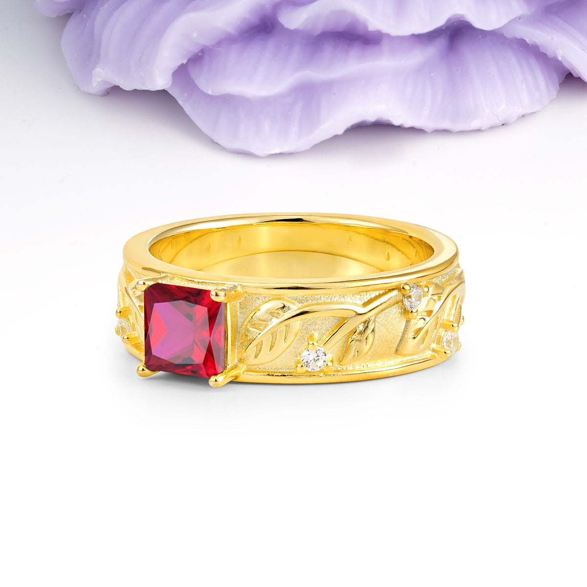 Nature-Inspired Luxury 4-Prong Ruby Engagement Ring - Additional view