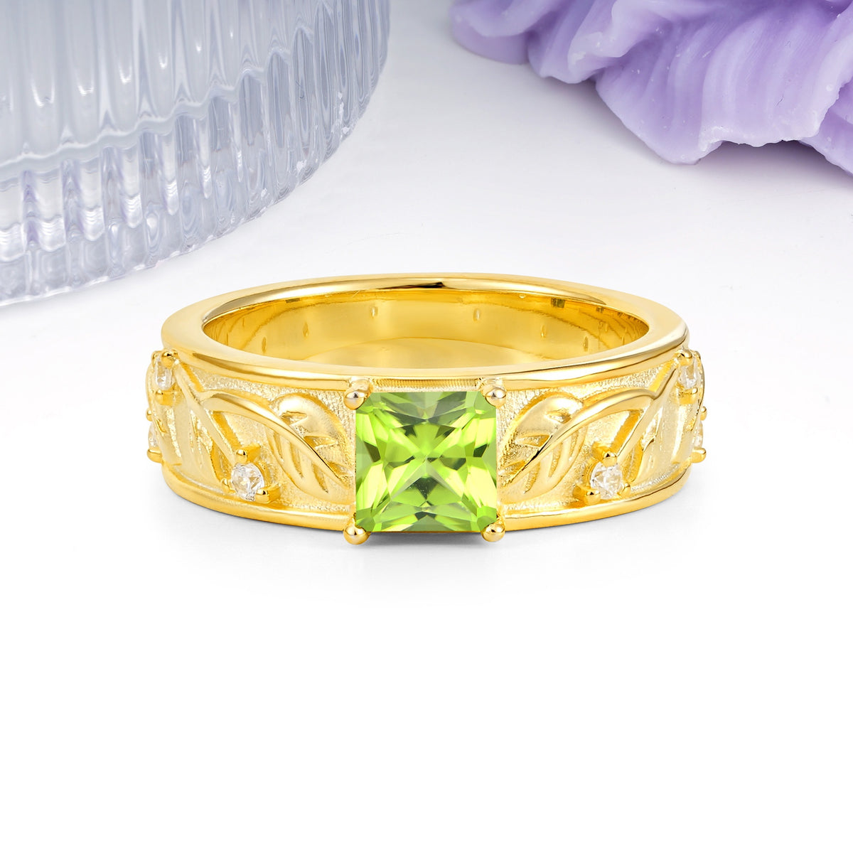 Nature-Inspired Luxury 4-Prong Peridot Engagement Ring - Additional view