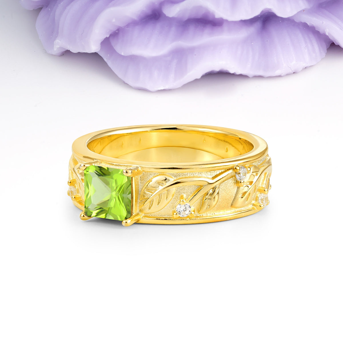 Nature-Inspired Luxury 4-Prong Peridot Engagement Ring - Additional view