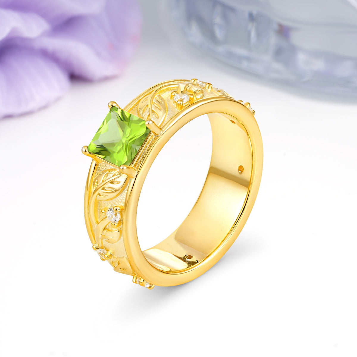 Nature-Inspired Luxury 4-Prong Peridot Engagement Ring - Additional view