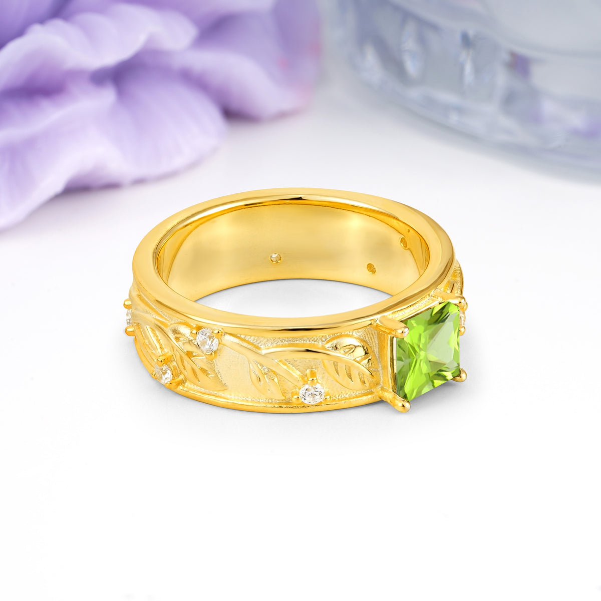 Nature-Inspired Luxury 4-Prong Peridot Engagement Ring - Additional view