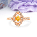 Vintage Art‑Deco Round Cut Citrine Open‑Filigree Halo Engagement Ring - Additional view