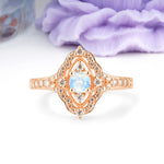 Vintage Art‑Deco Round Cut Moonstone Open‑Filigree Halo Engagement Ring - Additional view