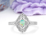 Vintage Art‑Deco Round Cut Fire Opal Open‑Filigree Halo Engagement Ring - Additional view