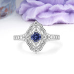 Vintage Art‑Deco Round Cut Tanzanite Open‑Filigree Halo Engagement Ring - Additional view