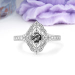 Vintage Art‑Deco Round Cut Black Rutilated Quartz Open‑Filigree Halo Engagement Ring - Additional view