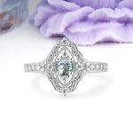 Vintage Art‑Deco Round Cut Moss Agate Open‑Filigree Halo Engagement Ring - Additional view