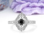 Vintage Art‑Deco Round Cut Black Onyx Open‑Filigree Halo Engagement Ring - Additional view