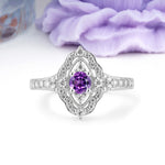 Vintage Art‑Deco Round Cut Amethyst Open‑Filigree Halo Engagement Ring - Additional view