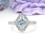 Vintage Art‑Deco Round Cut Aquamarine Open‑Filigree Halo Engagement Ring - Additional view