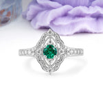 Vintage Art‑Deco Round Cut Emerald Open‑Filigree Halo Engagement Ring - Additional view