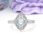 Vintage Art‑Deco Round Cut Moonstone Open‑Filigree Halo Engagement Ring - Additional view
