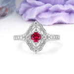 Vintage Art‑Deco Round Cut Ruby Open‑Filigree Halo Engagement Ring - Additional view