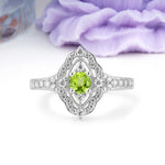 Vintage Art‑Deco Round Cut Peridot Open‑Filigree Halo Engagement Ring - Additional view