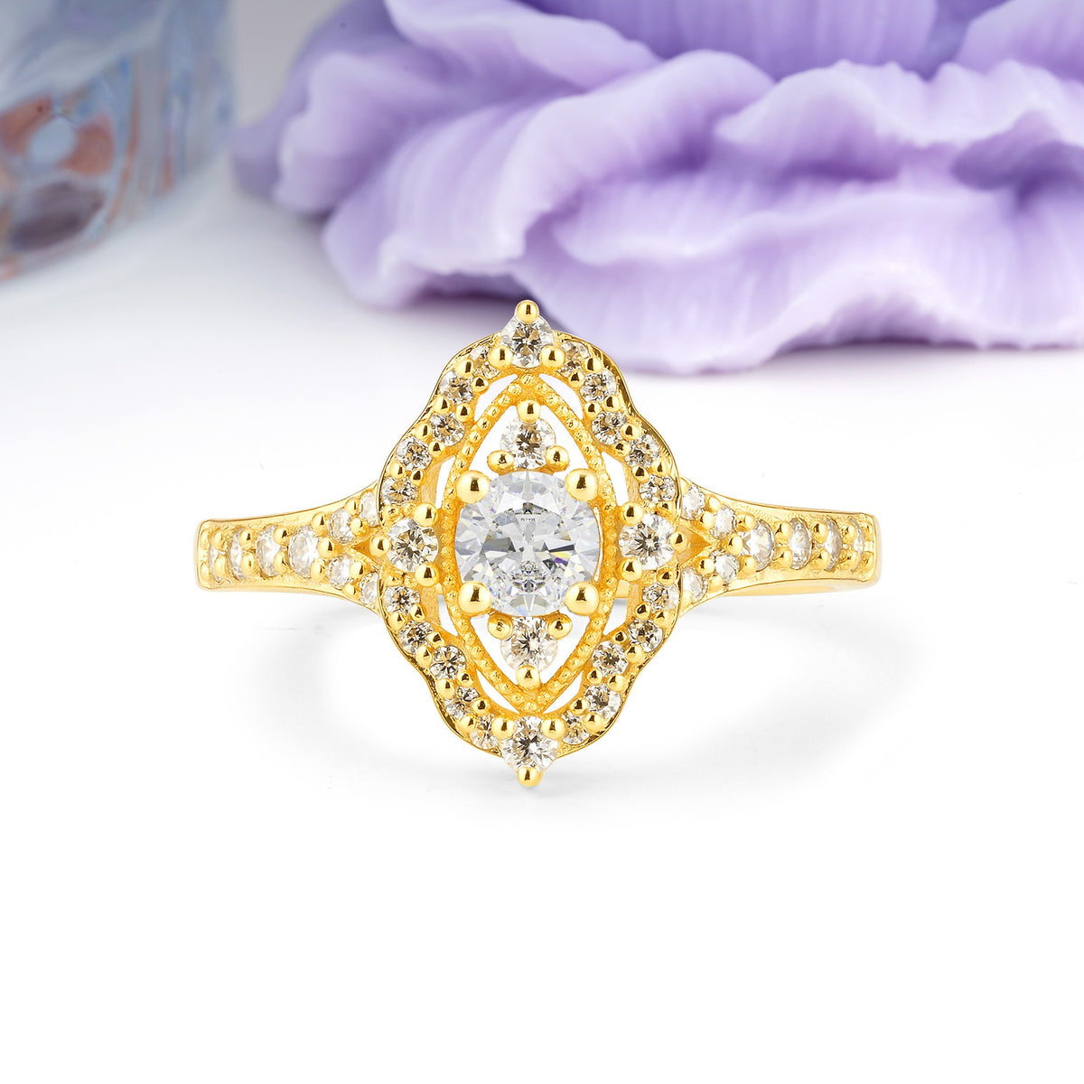 Vintage Art‑Deco Round Cut Moissanite Open‑Filigree Halo Engagement Ring - Additional view