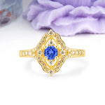 Vintage Art‑Deco Round Cut Sapphire Open‑Filigree Halo Engagement Ring - Additional view