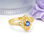Vintage Art‑Deco Round Cut Sapphire Open‑Filigree Halo Engagement Ring - Additional view