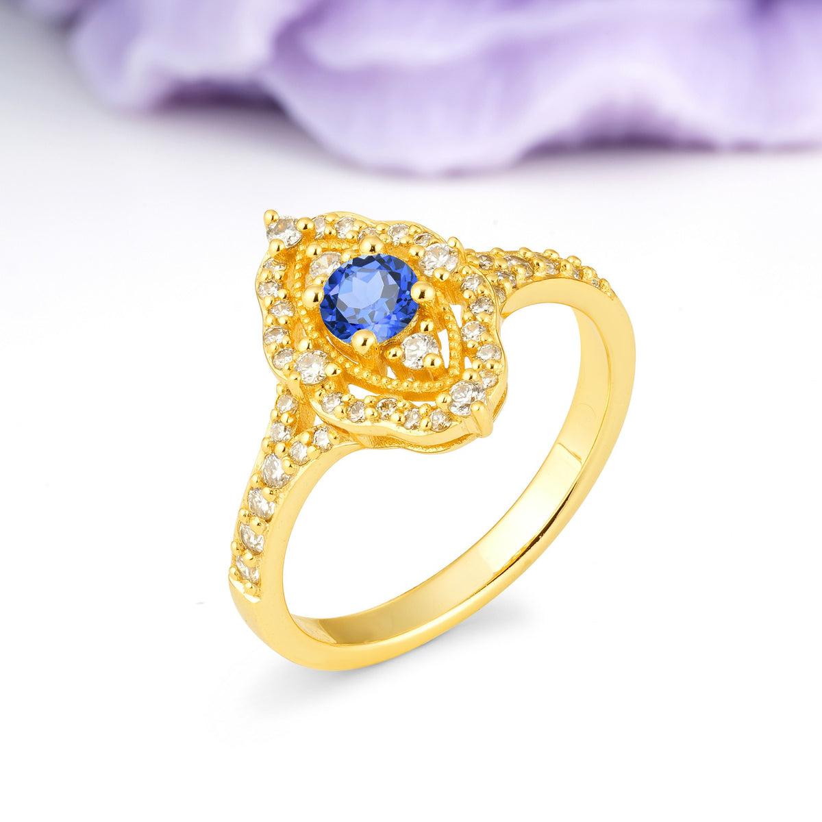Vintage Art‑Deco Round Cut Sapphire Open‑Filigree Halo Engagement Ring - Additional view