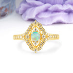 Vintage Art‑Deco Round Cut Fire Opal Open‑Filigree Halo Engagement Ring - Additional view