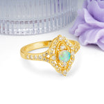 Vintage Art‑Deco Round Cut Fire Opal Open‑Filigree Halo Engagement Ring - Additional view