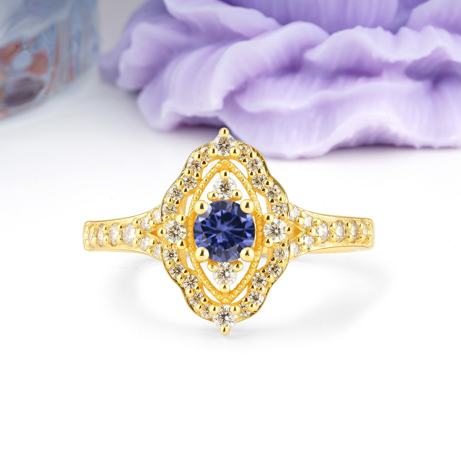 Vintage Art‑Deco Round Cut Tanzanite Open‑Filigree Halo Engagement Ring - Additional view