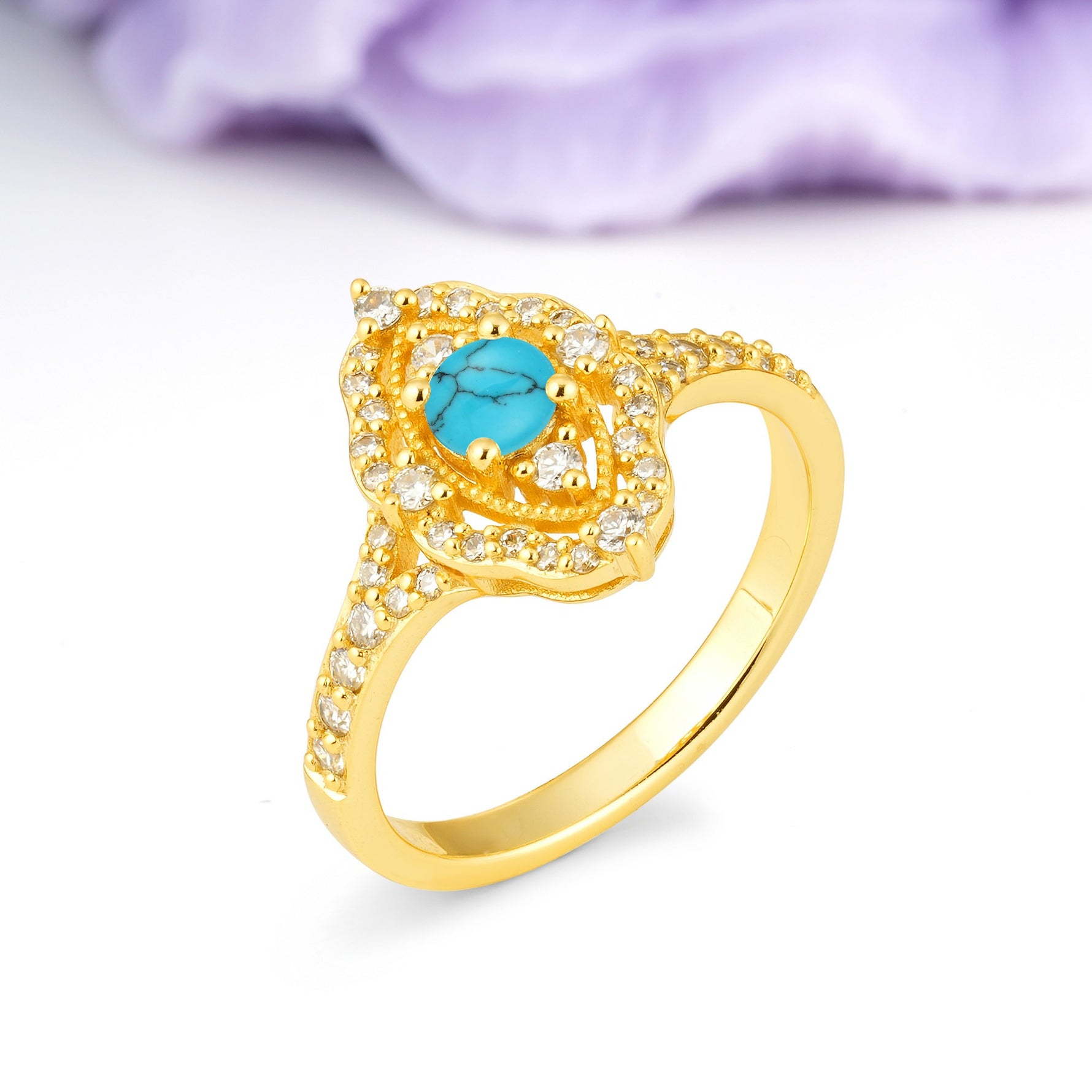 Vintage Art‑Deco Round Cut Turquoise Open‑Filigree Halo Engagement Ring - Additional view