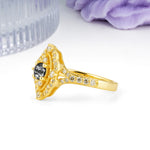 Vintage Art‑Deco Round Cut Black Rutilated Quartz Open‑Filigree Halo Engagement Ring - Additional view