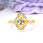 Vintage Art‑Deco Round Cut Moss Agate Open‑Filigree Halo Engagement Ring - Additional view