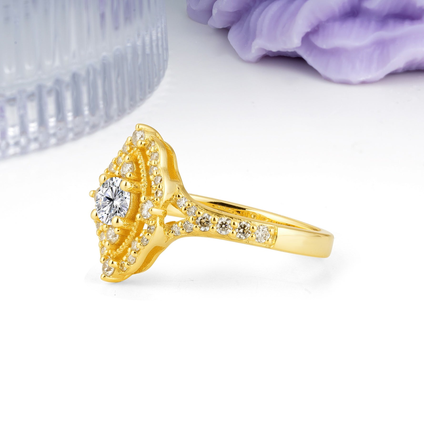 Vintage Art‑Deco Round Cut Lab Diamond Open‑Filigree Halo Engagement Ring - Additional view
