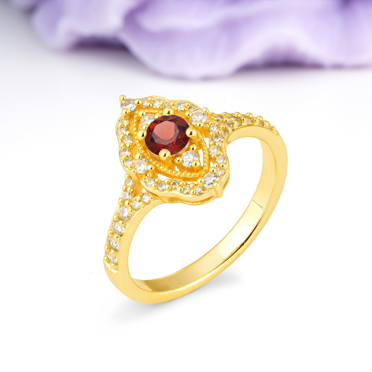 Vintage Art‑Deco Round Cut Garnet Open‑Filigree Halo Engagement Ring - Additional view