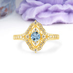 Vintage Art‑Deco Round Cut Aquamarine Open‑Filigree Halo Engagement Ring - Additional view