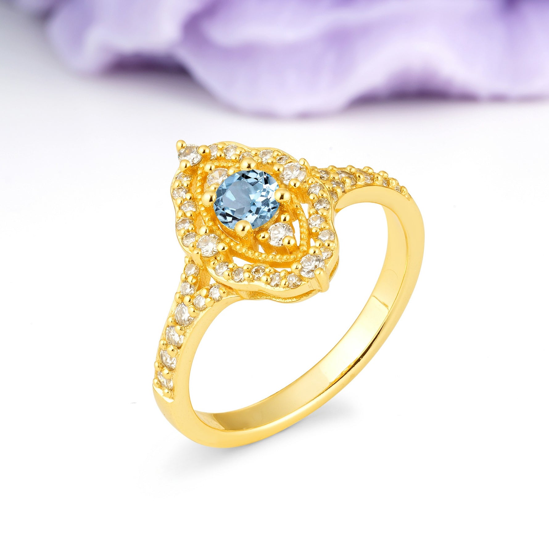 Vintage Art‑Deco Round Cut Aquamarine Open‑Filigree Halo Engagement Ring - Additional view